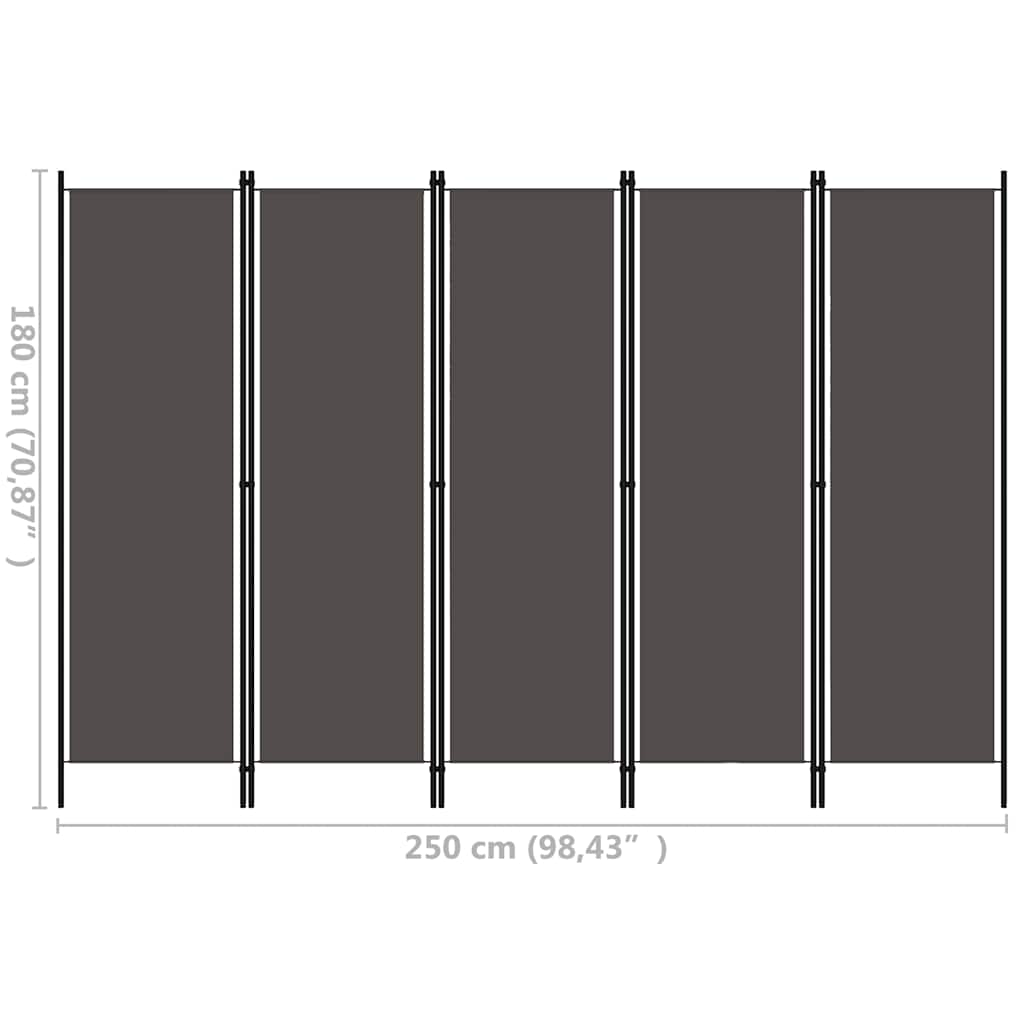 5 Piece Room Divider Anthracite Grey 250 X 180 Cm