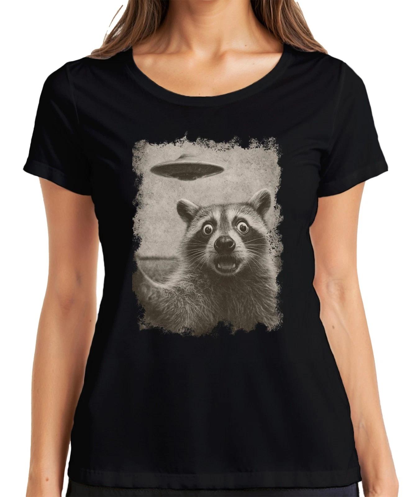 Waschbär UFO Vintage retro Alien lustig SciFi Weltraum sepia Damen T-Shirt L