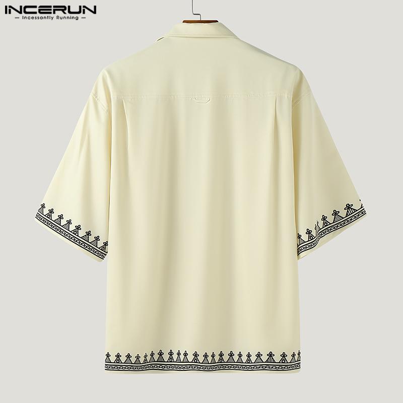 INCERUN Men Oversized Lapel Neck Half Sleeve Print Casual Loose Shirts Tops