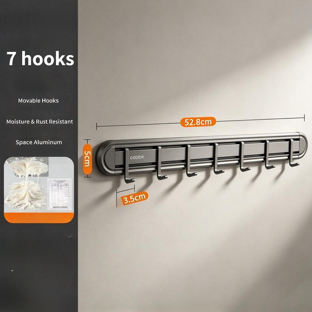 No-Drill Kitchen Hook Rack Movable Utensil Hanging Rail Wall-Mounted Storage Organizer for Spatulas Spoons Ladles and Kitchen Tools