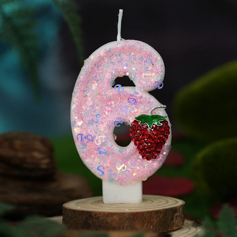 Original Birthday Number Candles Sparkling Strawberry Candle 2 Years for Cake Topper Decoration Pink Pure Bee Honey Candles for daily use