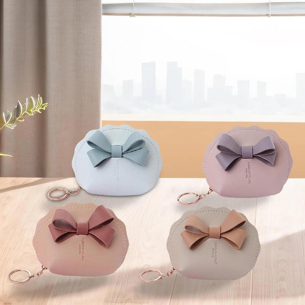 Cute Bow Small Bag Women PU Leather Coin Purses Fashion Zipper Handbag Girls Coin Card Holder for Kids Purses Keychain Wallet