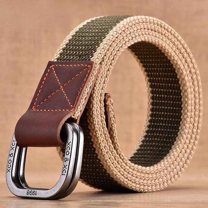 Fashion Casual Men Canvas Belt Double Ring Metal Buckle Colorful Waistband Luxury Jeans Belts for Women Strap Male Gray
