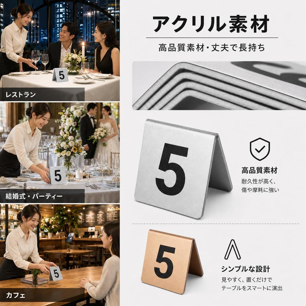 Chewes Kwen Acrylic Table Numbers Wedding Table Number Place for Cafes Numbers - Stands, Cards, Stackable, Stylish, Hotels, Restaurants, (Silver,