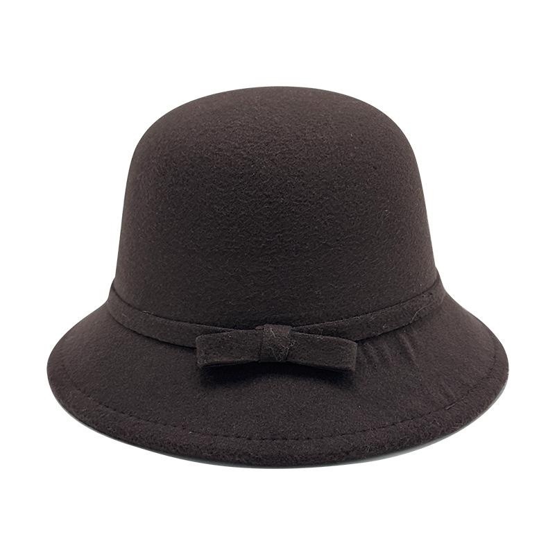 Autumn and Winter Simple Woolen Top Hat Autumn and Winter Dome Elegant Bucket Hat Versatile Senior Sense Retro Basin Hat Women