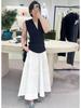 ED26 Sleeveless Black Top & White Skirt Set for Women - Summer Casual Style