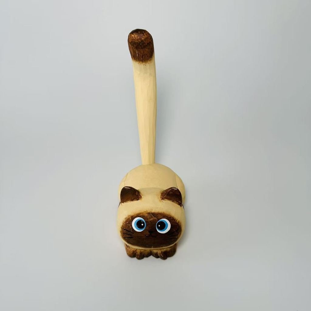 Wooden Cat Figurine Creative Desk Decor For Home Office Gift Ideas