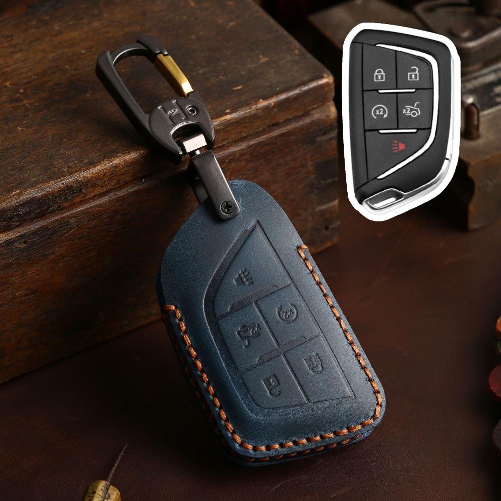 Handmade Genuine Leather Key Case Cover for New Cadillac CT5 CT4 Retro Car Key Fob Holder Protector