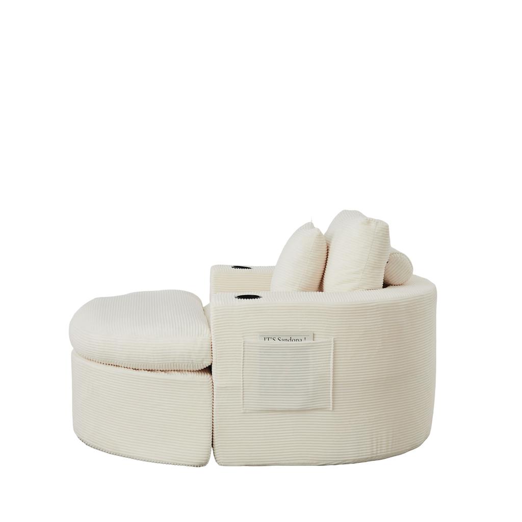 Extra Large, Round Lounge Sofa, Frameless Armchair (with Footstool), with Storage Compartment and Cup Holder, Double-Layer Upholstery Design