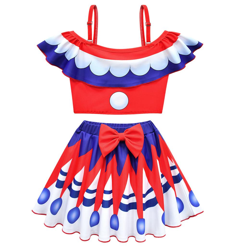 

20847 Kids Girls Lily Lovebraids Clown Printed Swimsuit Swimwear Top Skirt Sets 100cm красный
