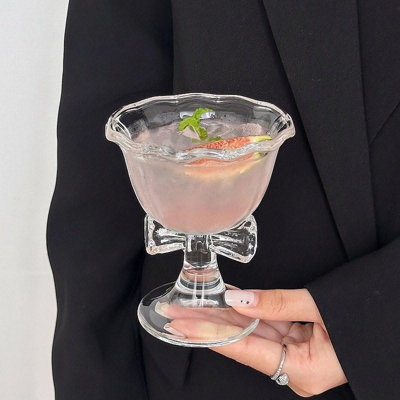 Modern Cartoon Bow Glass Water Cup with Stripes Perfect for Drink Lovers