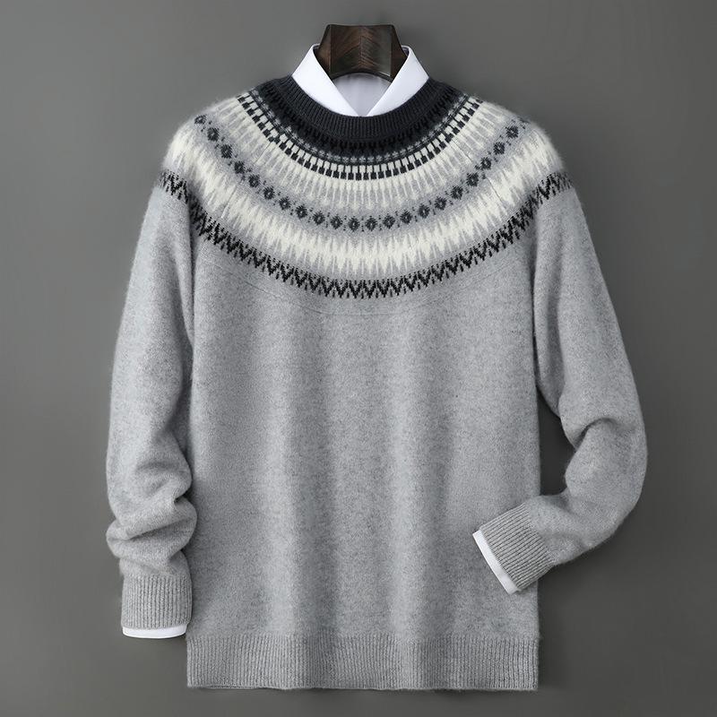 Мужской ретро-свитер Fair Isle из шерсти - Толстая вязка, воротник-стойка M