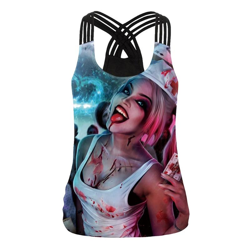 

Halloween New Ghost Nurse Digital Printed Vest Women s Sports Running Elastic Skinny Top XL