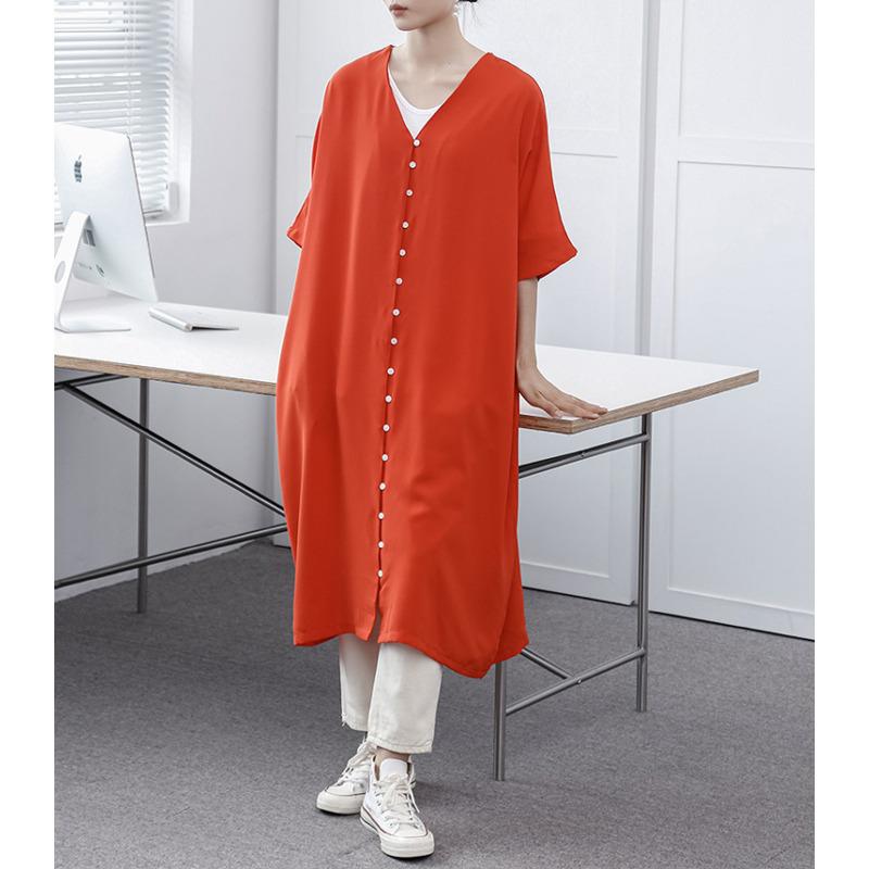 Jarní a letní volné šaty s krátkým rukávem a výstřihem do V, 3 barvy, košilové dlouhé šaty, oblíbené nové modely