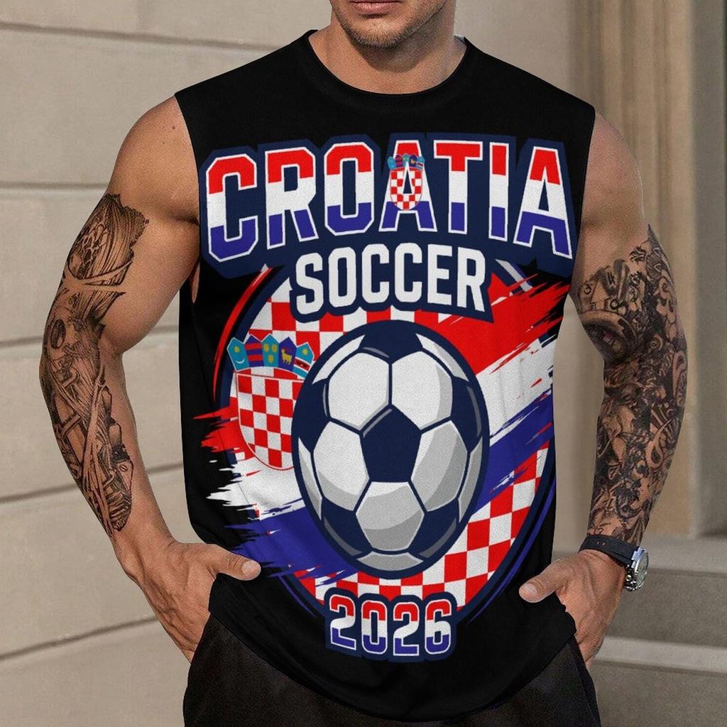 Men's Loose Fit Sleeveless Tank Top Soccer Themed Graphic Print Casual Sportswear Summer Shirt for Outdoor Activities