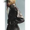 Zaprha 2025 Autumn New Lapel Long sleeve Strap Pocket Decoration Imitation Leather Jacket All-Match Outerwear 4341766