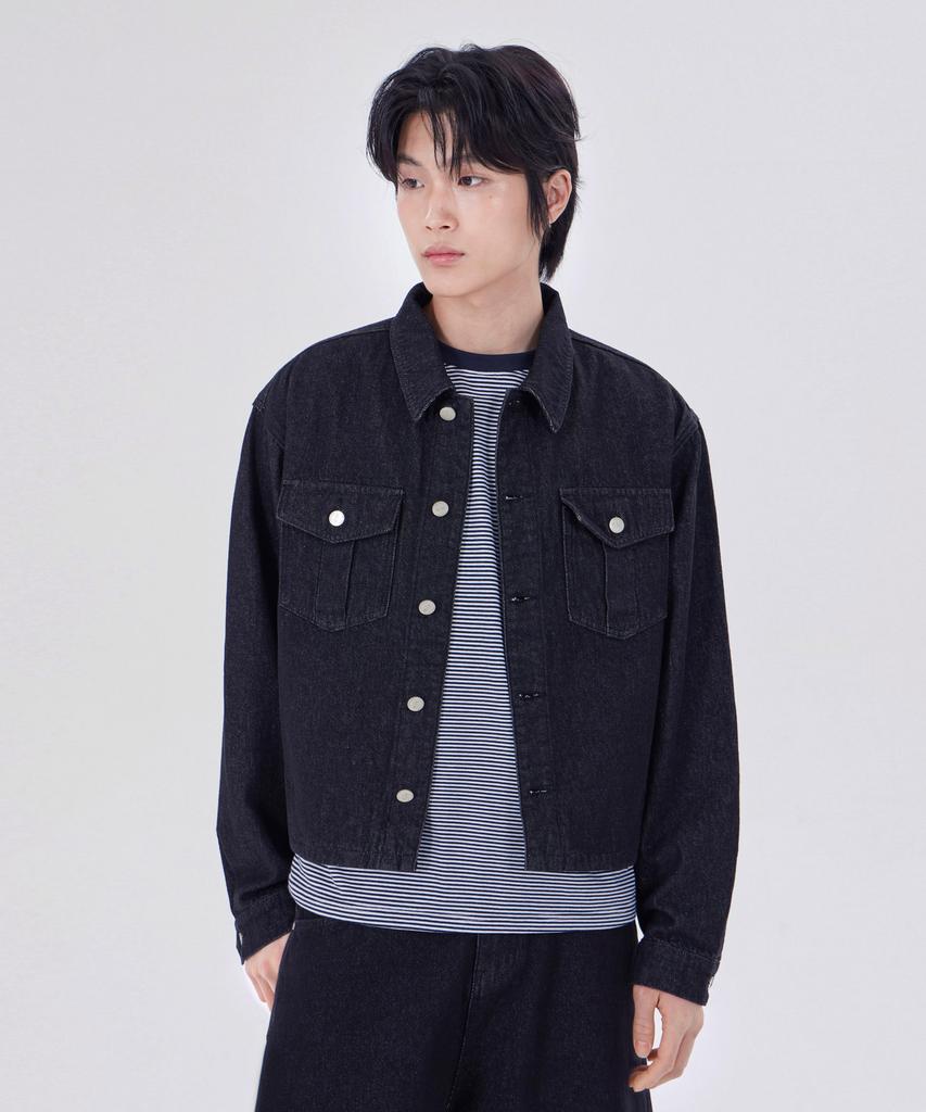 Glw Non-Faded Crop Denim Jacket Black