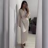 2025 Spring Women's Solid Color Satin Long Dress with Chain Waist