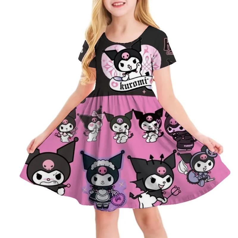 Hello Kitty Printed Children T Shirt Dresses Kuromi My Melody Girls Casual Dress Kids Cute Kitty