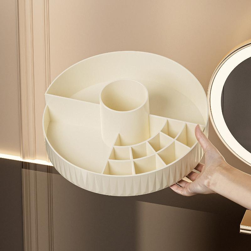 Rotating Cosmetic Storage Box Multi-compartment Dustproof Makeup Organizer for Bathroom Dresser Dorm Use