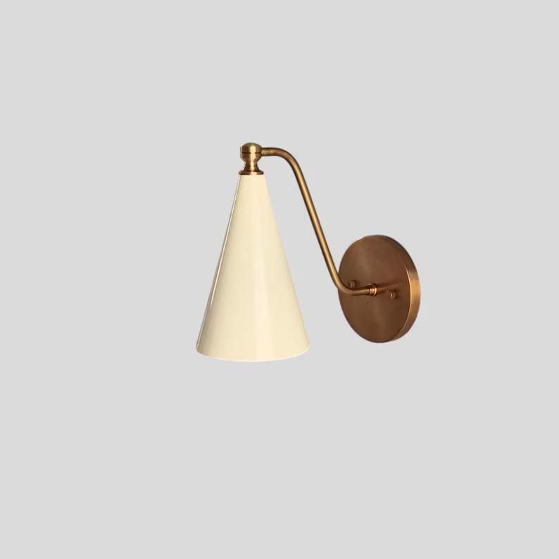 Handmade Brass Wall Sconce: Ivory Cone Shade, Minimalist Light
