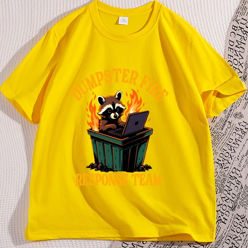 Dumpster Fire Response Team with Raccoon and Possum Tshirts for Men Women Funny Animal Cotton Short Sleeve Tshirts Clothing