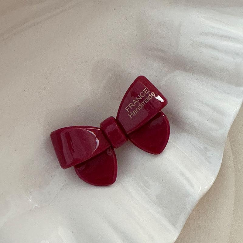 Red French Bow Side Clips For Girls Vintage Sweet Acetate Hair Claws Barrettes Trendy Daily Hair Accessories