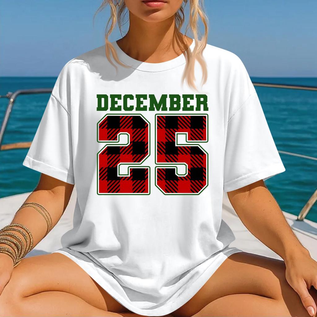 Moda feminina estampada gola redonda manga curta camiseta pulôver top