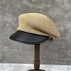 Leather Brim Soft Fit Straw Cap Summer Newsboy Cap for Women Summer Cap Fasion Beret Cabbie Baker boy hat Paperboy Sailor Hat