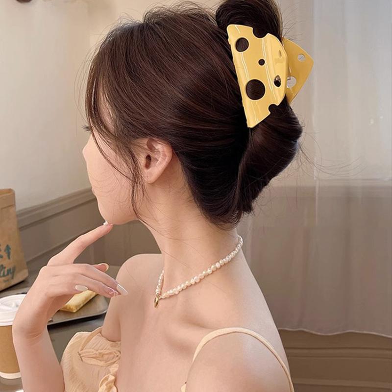 Fun Cheese Grab Clip Creative Plate Hair Shark Clip Girl's Hair Claw Back Triangle Hollow Hair Grab Hair Ornament