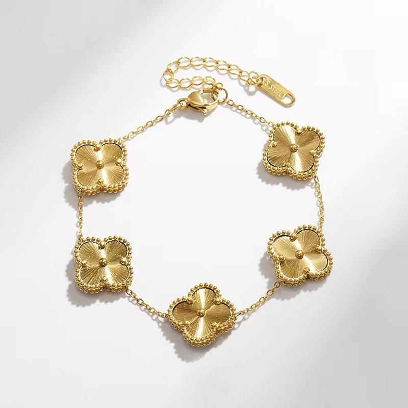 Y2K Style Metal Double Sided Plum Blossom Plant Five Leaf Flower Adjustable Bracelet Stainless Steel Luxury Women's Clover Jewelry for Women Gifts
