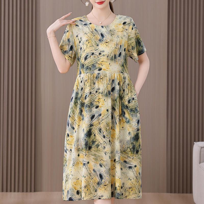 Plus Size Women's Summer Dress Elegant Loose Short Sleeve Long Dress Female Vintage Clothes