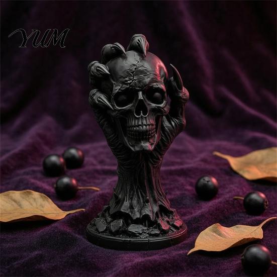 Unique Halloween Gifts 3D Printed Skull & Devil Hand Figurine, Realistic Holding Mysterious Home Accents Statue, Gothic Desktop Ornament for