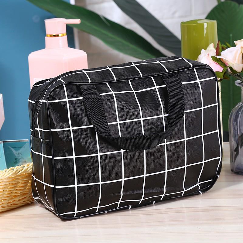 Black & White Waterproof Makeup Bag: Large Capacity Handheld Toiletry & Travel Storage
