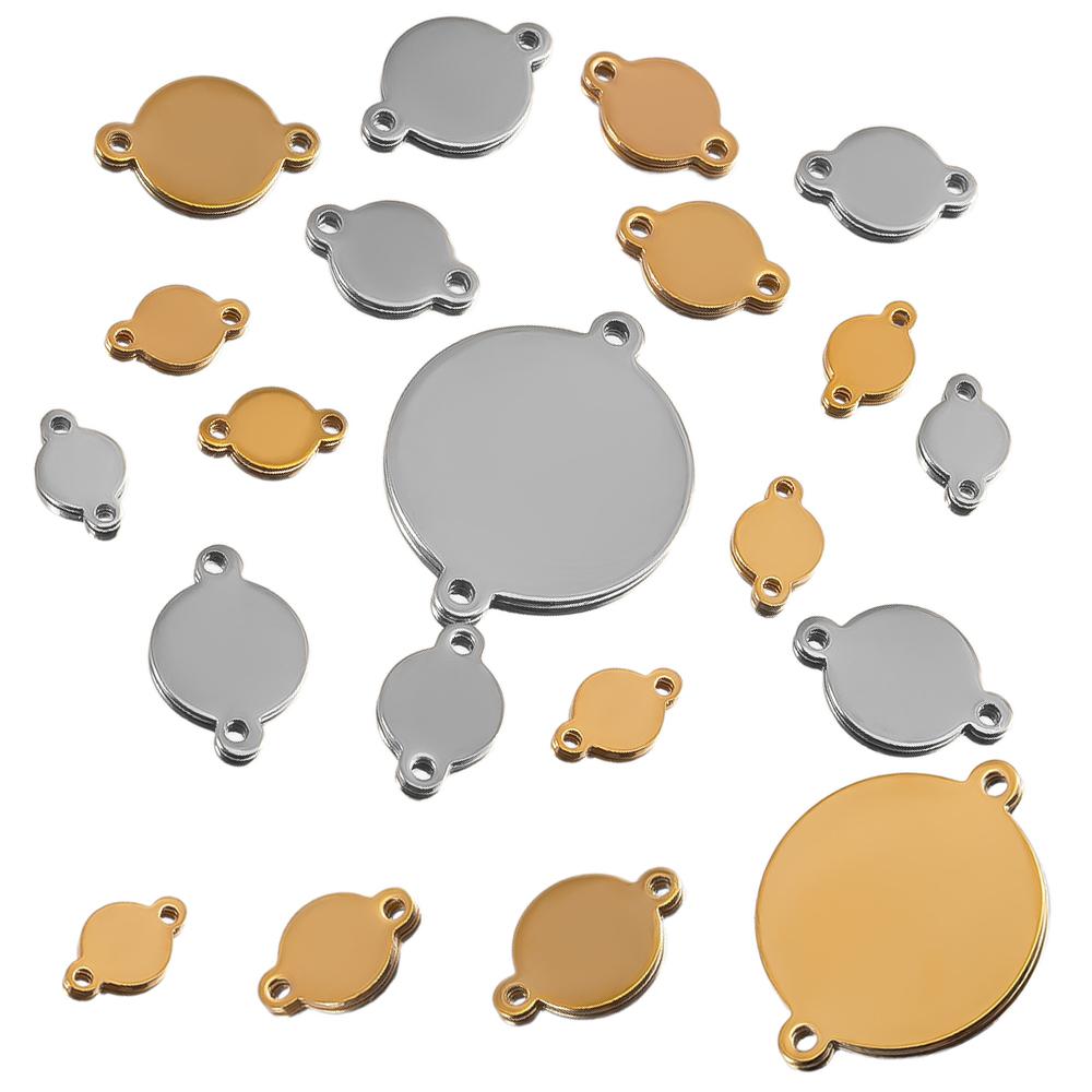 20Pcs Stainless Steel Flat Round Links Stamping Blank Tag Connectors 2 Holes Disc Pendant DIY  Necklaces Jewelry Making Supplies