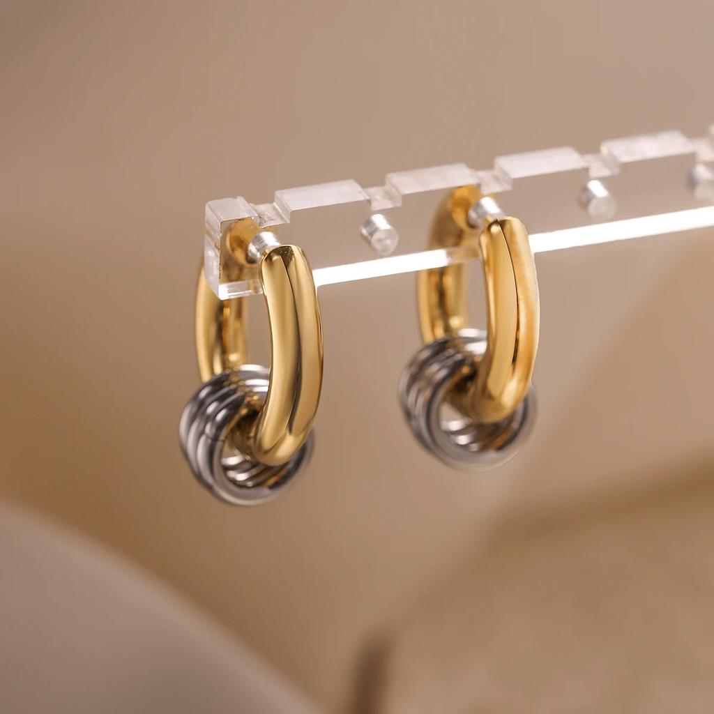 Hot Sale Non-Fading Jewelry Stainless Steel Triple Hoop Earrings for Women Geometric Round Circle Waterproof Statement Jewelry