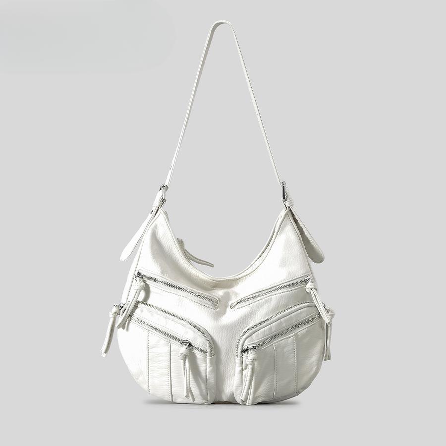 Retro Large Capacity Soft Multi Pocket Biker Bag Women's Simple Hundred Shoulder Crossbody Y2K Messenger Bag