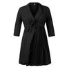 Damenkleid mit V-Ausschnitt, gebundener Taille, 3/4-Ärmeln, plissiert, einfarbig und bedruckt
