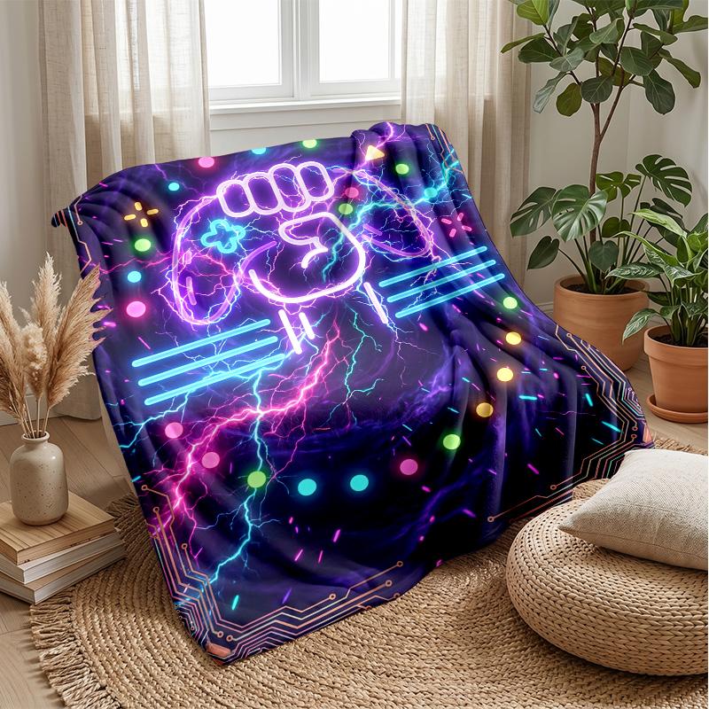 Neon Electric Game Controller Theme blanket Lightweight Warm Flannel Blanket Decorative Throw Blanket for Home Decoration