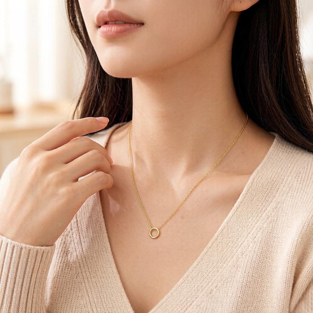 Charm Necklace Golden Round Carrier, Spring New Fashion Jewelry Europe 925 Silver Trendy Gift For Women