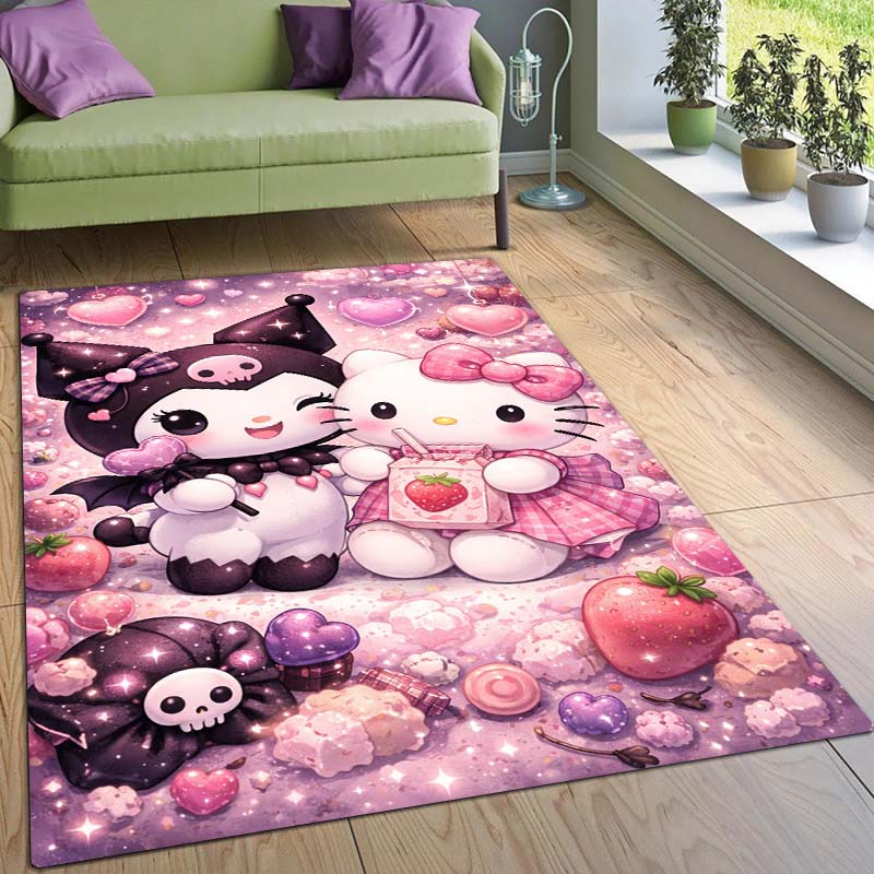 Stylish Kuromi Cartoon Rug, Suitable for Bedrooms, Living Rooms, Sofas, Doormats, and Large-sized Non-slip W-shaped Rugs.