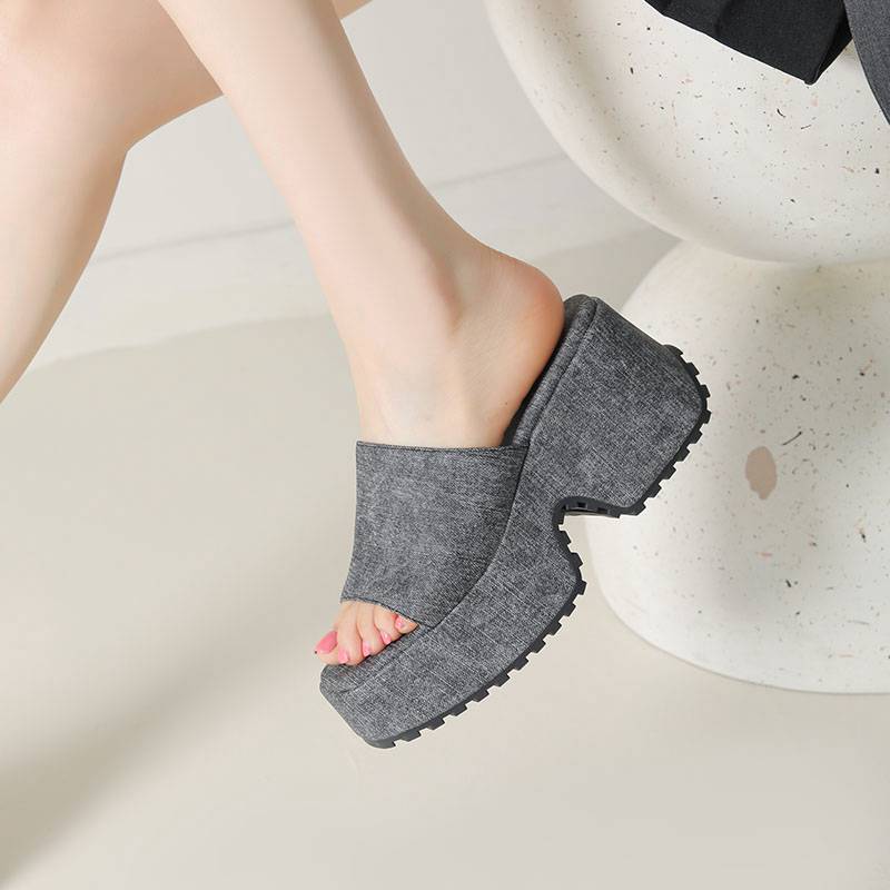 Krazing Pot Polyurethaan Mules Lente Zomer Maat 43 Maat 42 Prints Dames Platform Dames Ronde Neus Instappers Waterdichte Sandalen