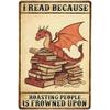 Metal Poster Dragon Reading Books Art 20x30cm Wall Decor