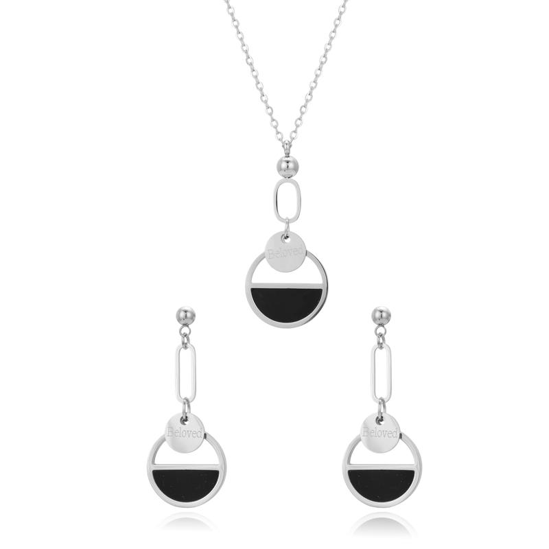 FYSARA New Popular European And American Gold Simple Titanium Steel Necklace Female Lucky Clavicle Chain Necklace Earrings Set