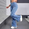 Denim Flared Pants Women Hole Jeans Boot Cut Distressed Streetwear High Waist Stretch Washed Vintage Full Length Trousers