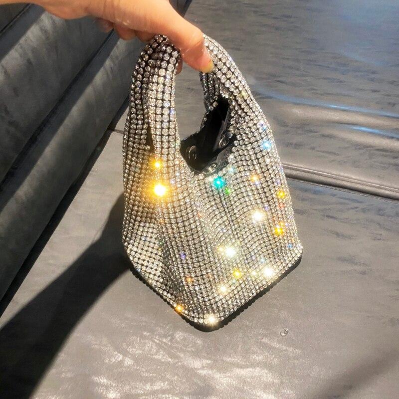 Borsa da sera con strass Manico Portamonete e Borse Borsa a mano Lusso Designer Hobo Borsa a spalla Borsa a tracolla con cristalli lucidi Secchiello KTY