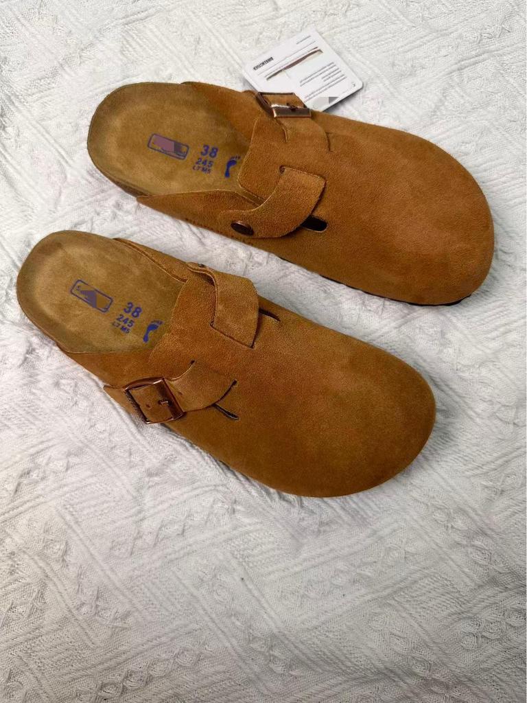 BK Half-Covered Genuine Leather Unisex Slippers with Cork Toe Cap - Versatile Casual Outdoor Wear by Birkenstock