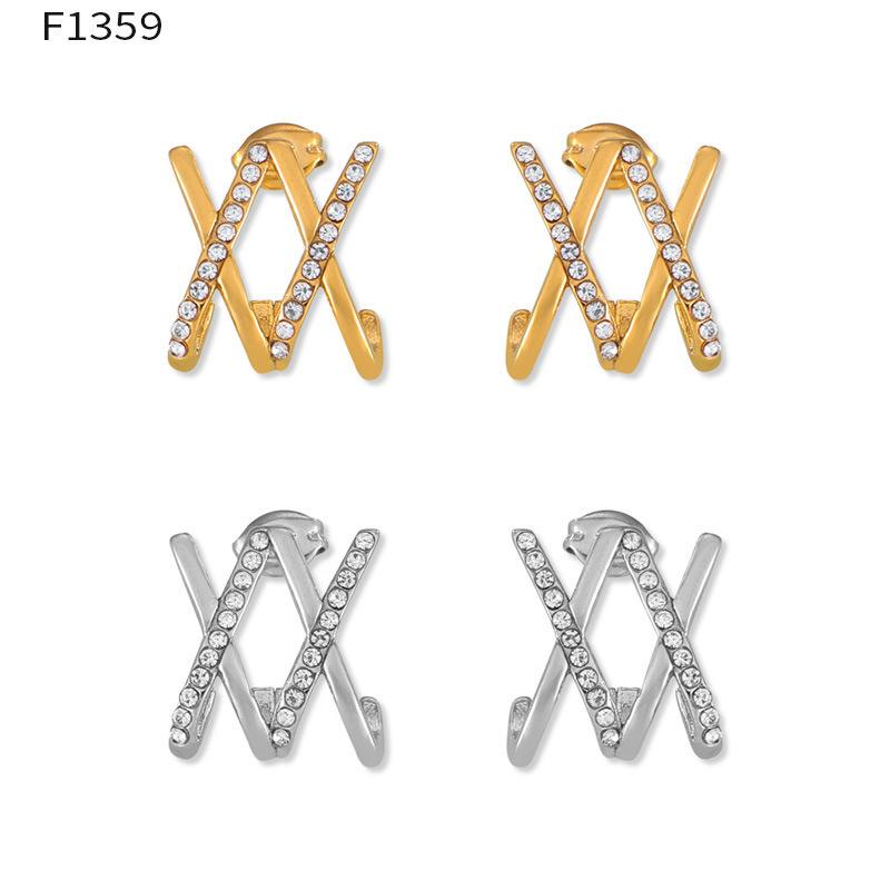 Vintage Cross-set Diamond Stud Earrings Niche Unique Design X Letter Temperament Titanium Steel Earrings Spot