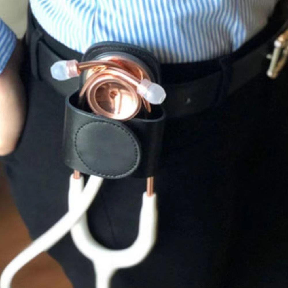 Hook Loop Closure Stethoscope Holder Clip Durable PU Leather Stethoscope Storage Bag Magnetic Holder Compact