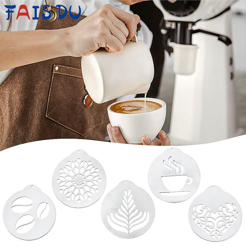 FAIS DU Edelstahl Kaffee Schablone Kuchen Dekorationsschablone Backschablone für Latte Cappuccino DIY Kunst Kaffee Zubehör